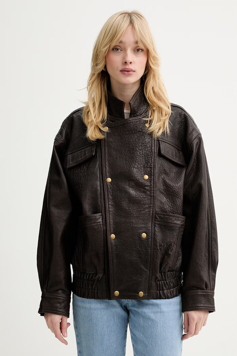 Bardot kurtka skórzana kolor brązowy przejściowa 60245JB