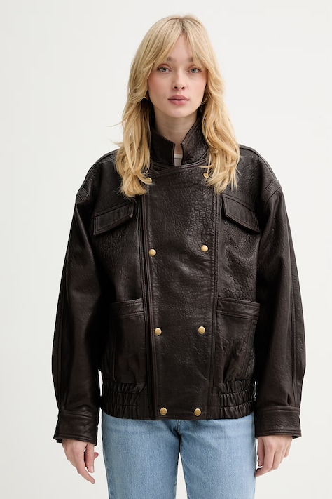 Bardot kurtka skórzana kolor brązowy przejściowa 60245JB