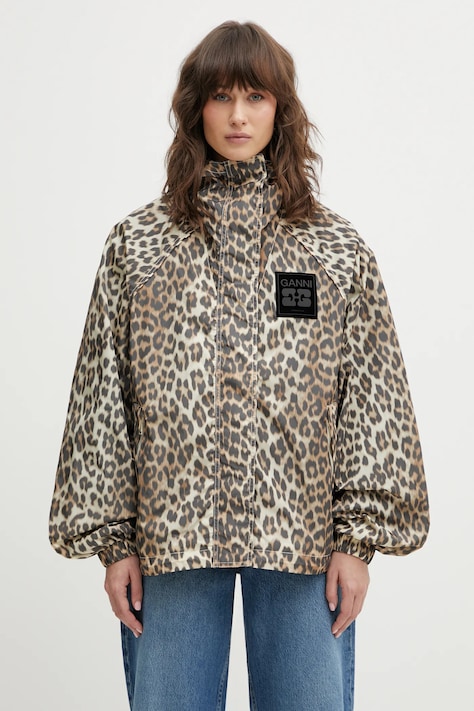 GANNI kurtka W0738 kolor beżowy przejściowa oversize W0738