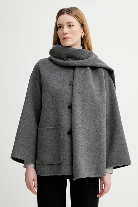Marc O'Polo płaszcz z dodatkiem wełny kolor szary 600024370013