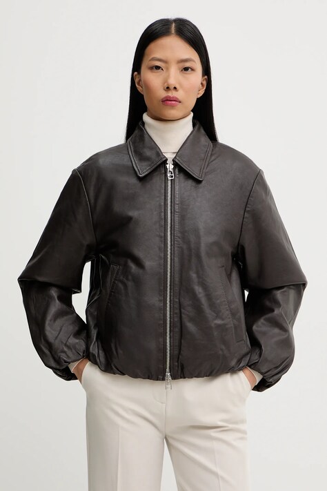 Marc O'Polo kurtka skórzana kolor brązowy przejściowa 5000007903