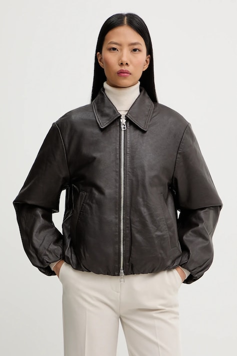 Marc O'Polo kurtka skórzana kolor brązowy przejściowa 5000007903