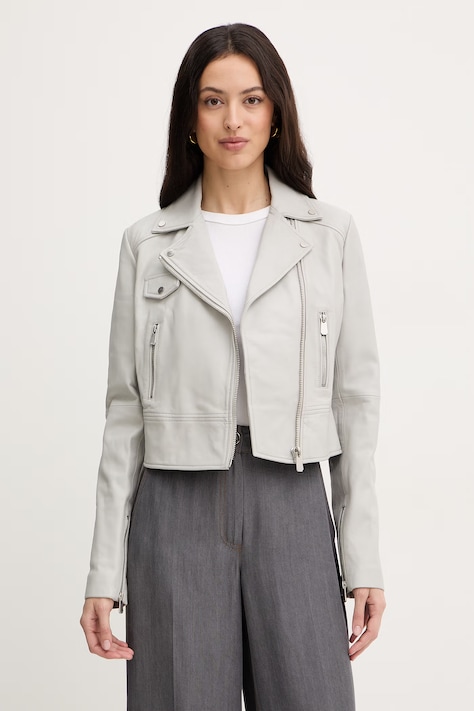 Pinko kurtka skórzana kolor szary przejściowa 106247 A32I