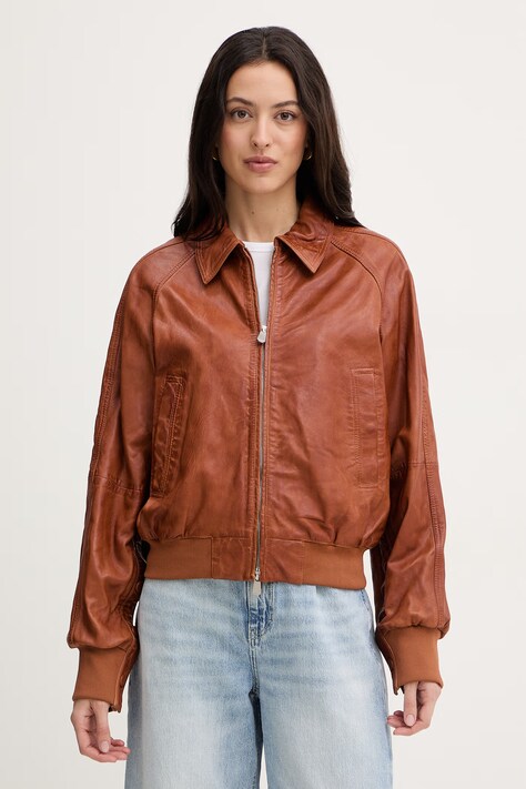 Pinko kurtka skórzana kolor brązowy przejściowa 106233 A31X