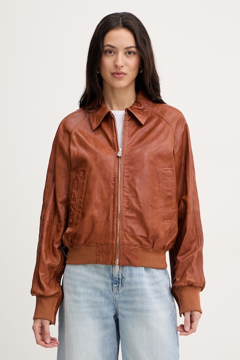 Pinko kurtka skórzana kolor brązowy przejściowa 106233 A31X