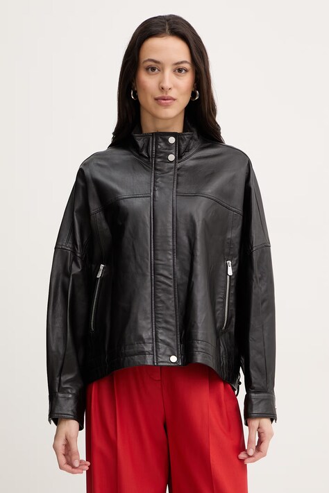 Pinko kurtka skórzana kolor czarny przejściowa oversize 106235 A31Y