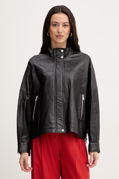 Pinko kurtka skórzana kolor czarny przejściowa oversize 106235 A31Y