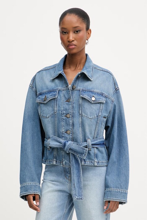 Pinko kurtka jeansowa damska bawełniana niebieska 106389 A341