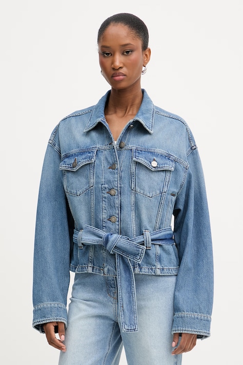 Pinko kurtka jeansowa damska bawełniana niebieska 106389 A341