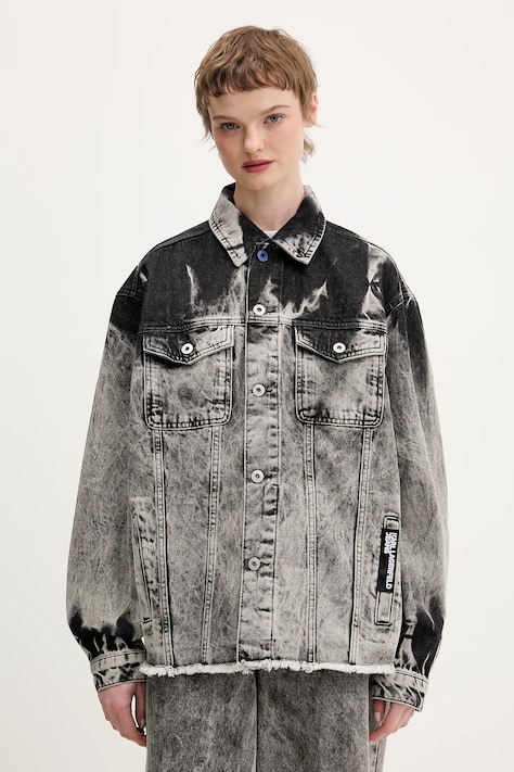 Karl Lagerfeld Jeans kurtka jeansowa kolor szary przejściowa B1W14029