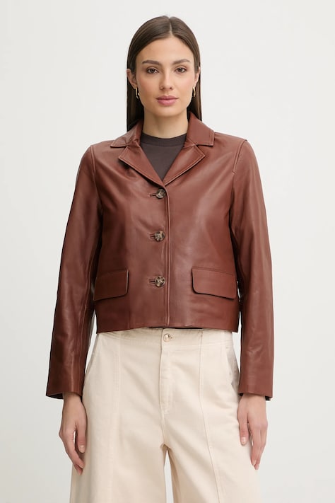 Pedro del Hierro kurtka skórzana kolor brązowy przejściowa 5493062