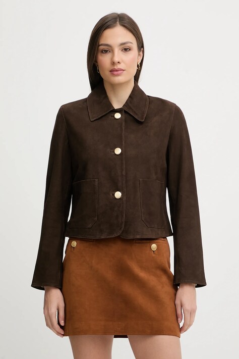 Pedro del Hierro kurtka zamszowa kolor brązowy przejściowa 5493063