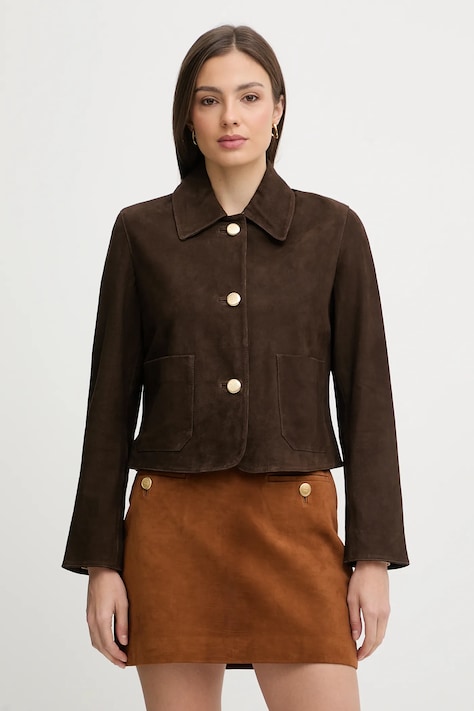 Pedro del Hierro kurtka zamszowa kolor brązowy przejściowa 5493063