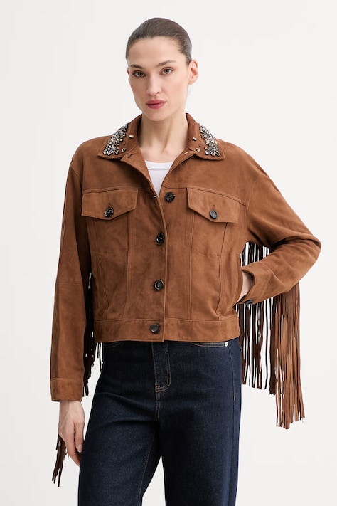 ERMANNO Firenze krótka kurtka damska zamszowa brązowa D48ED004CGEH0