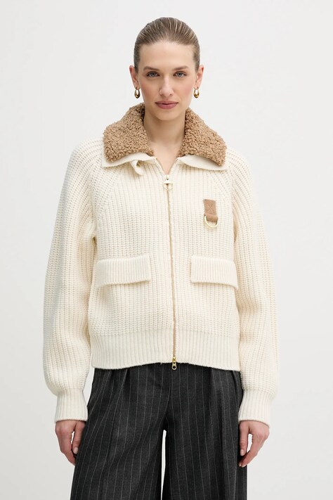 Barbour kardigan z dodatkiem wełny Marla kolor beżowy ciepły LKN1738