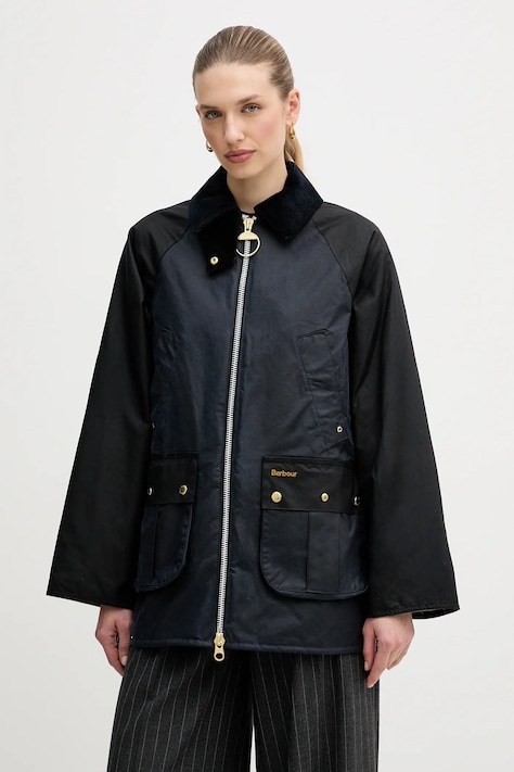 Barbour kurtka woskowana Kettlewell kolor granatowy przejściowa oversize LWX1519