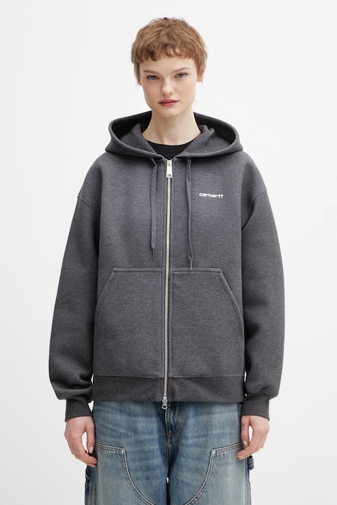 Mikina Carhartt WIP W Hooded Alda Jacket dámská, šedá barva, s kapucí, hladká, I036028.0D2XX
