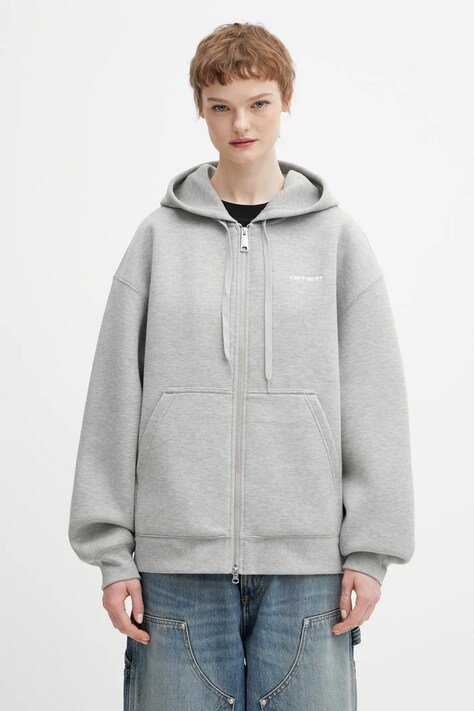 Mikina Carhartt WIP W Hooded Alda Jacket dámská, šedá barva, s kapucí, melanžová, I036028.00DXX