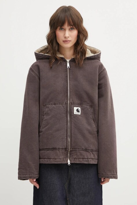 Carhartt WIP denim jacket W Hooded Mitch Jacket brown color I036317.33H0J