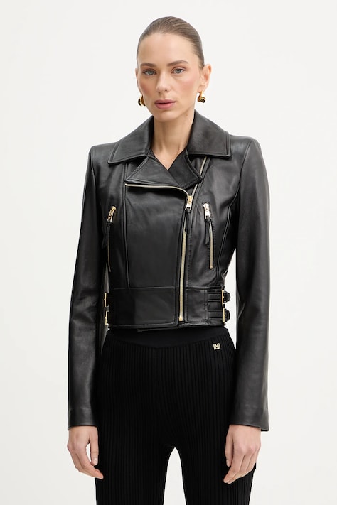 Kožený křivák Elisabetta Franchi černá barva, GD57Z61E2