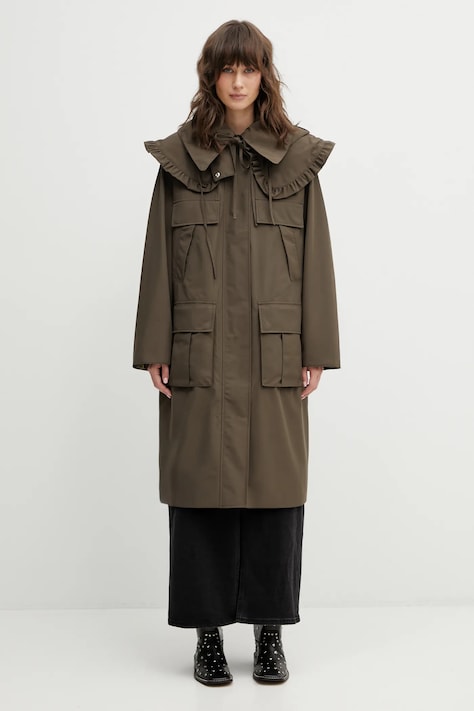 Barbour geacă x Ganni Waterproof Parka culoarea verde, de tranziție, oversize, LWB0930OL91