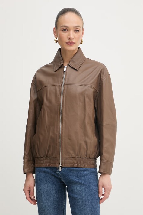 Marella krótka kurtka damska skórzana MLMVERTICE brązowa 2613441015200