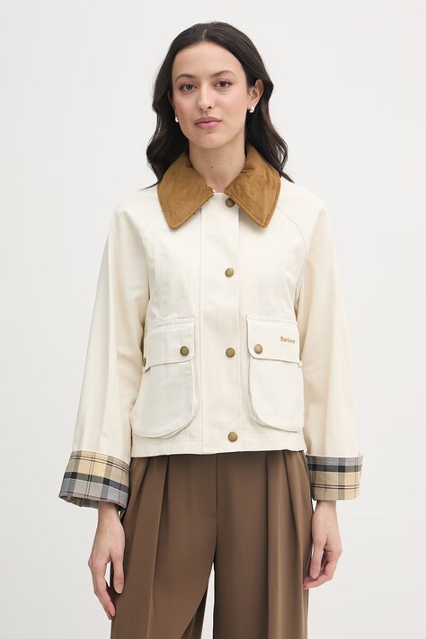 Barbour krótka kurtka damska bawełniana beżowa LCA0377