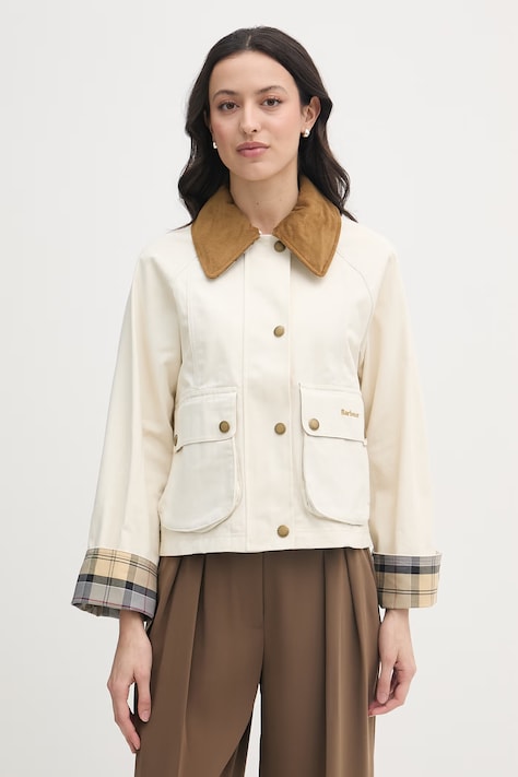 Barbour krótka kurtka damska bawełniana beżowa LCA0377