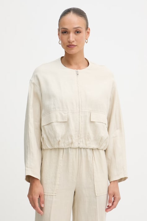 United Colors of Benetton prechodná bunda dámska ľanová béžová 2AGHDN09B