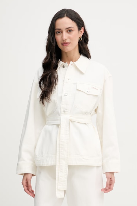 Calvin Klein Jeans kurtka jeansowa damska bawełniana beżowa LV047F759G