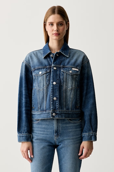 Calvin Klein Jeans jeans jakna ženska bombažna modra LV047F775G