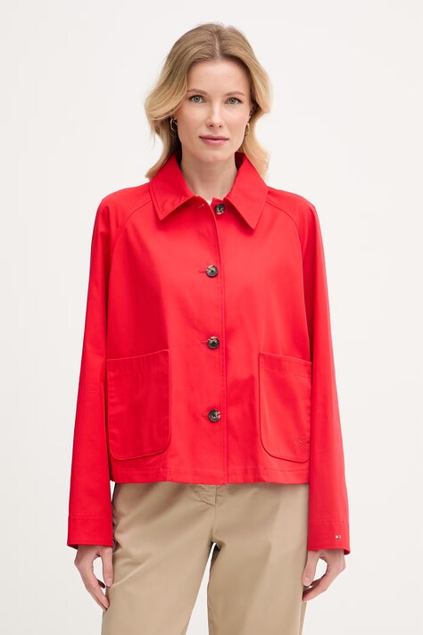 Tommy Hilfiger krátky kabát dámsky bavlnený červený WW0WW49585