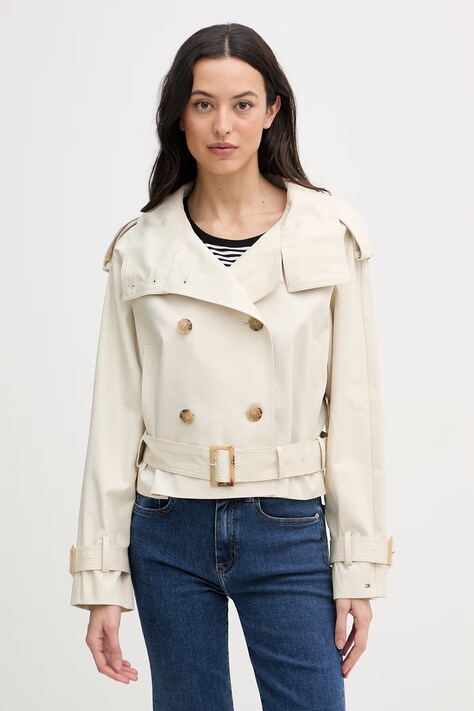 Tommy Hilfiger cappotto trench corto da donna in cotone beige WW0WW50768