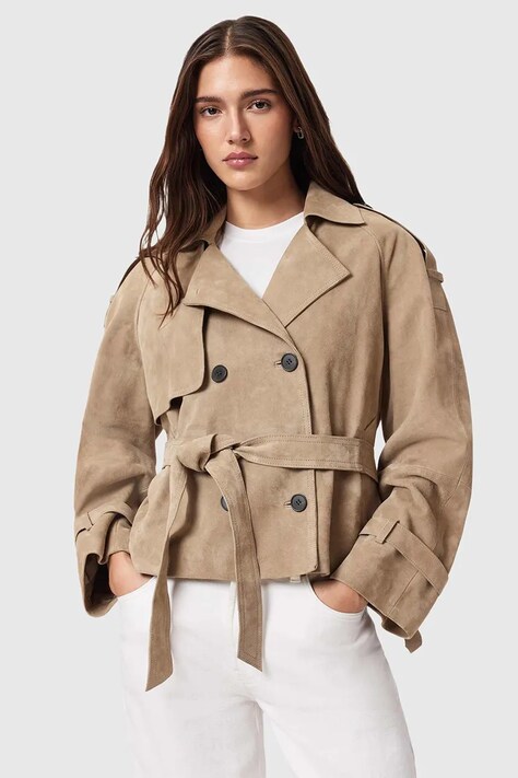 AllSaints kurtka zamszowa REED kolor beżowy przejściowa oversize W006LE