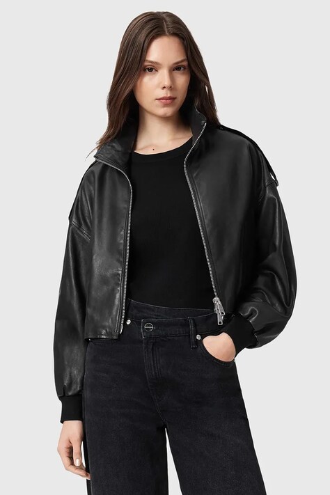 AllSaints kurtka skórzana LOWDEN kolor czarny przejściowa oversize W036LE