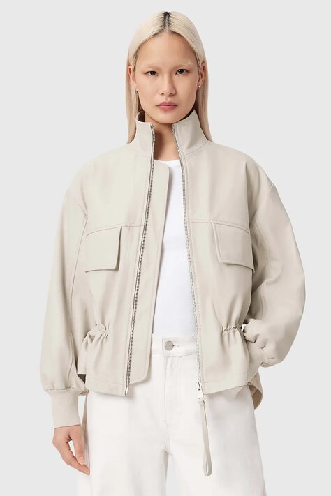 AllSaints kurtka skórzana FLOR kolor biały przejściowa W076LE