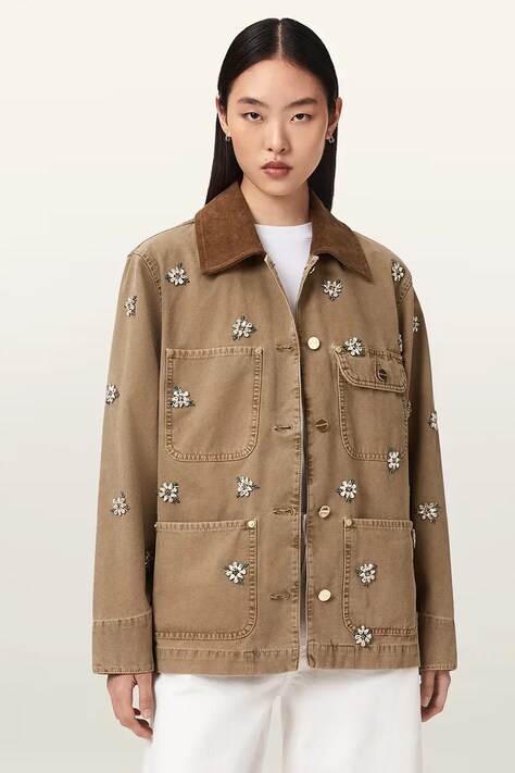 AllSaints kurtka koszulowa damska bawełniana BEX brązowa W024OE