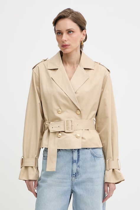 Guess krótki trencz damski z bawełną FATOU beżowy W6GL21 W1954