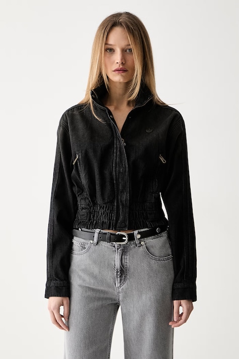 adidas Originals geacă de blugi pentru femei, din bumbac P ESS DENIM TT neagră KD3918
