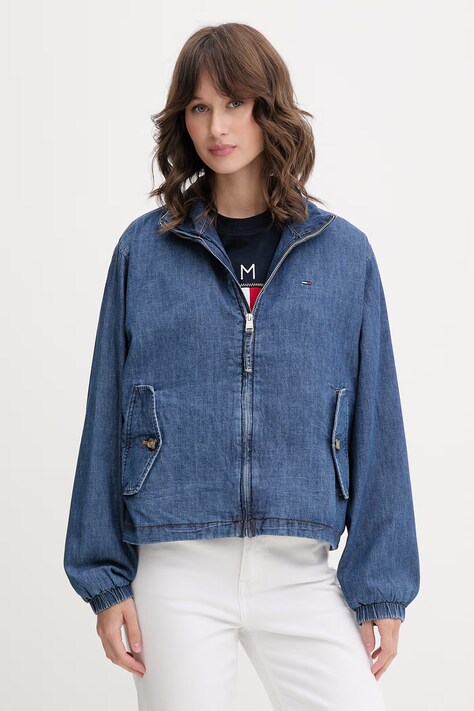 Tommy Jeans bunda dámská džínová modrá DW0DW22607