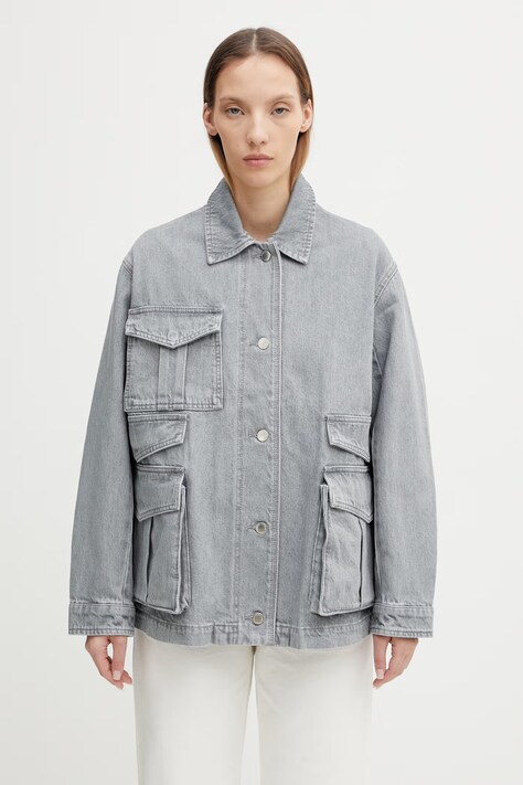 Maison Kitsuné Barn kurtka jeansowa damska szara QW02207WD4021