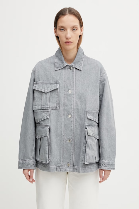 Maison Kitsuné Barn kurtka jeansowa damska szara QW02207WD4021