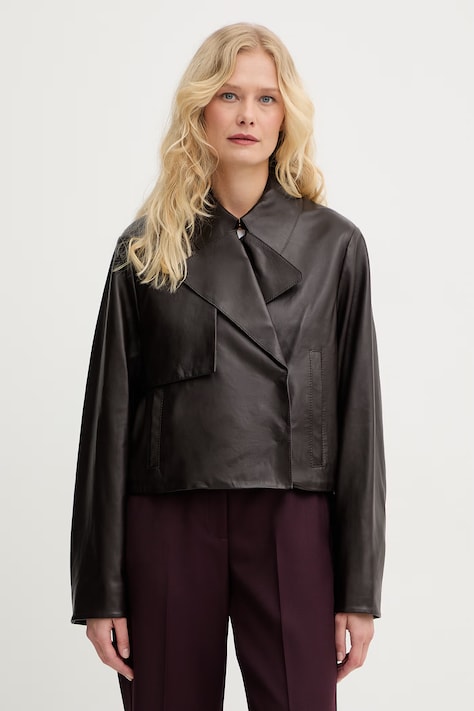 BOSS giacca corta da donna in pelle Sarcae marrone 50559306