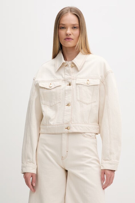 HUGO džínsová bunda dámska bavlnená Gisolia béžová 50559618