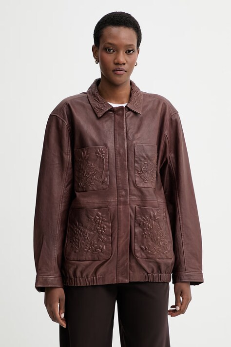 MUNTHE kurtka skórzana BARAM kolor brązowy przejściowa oversize 261151526111