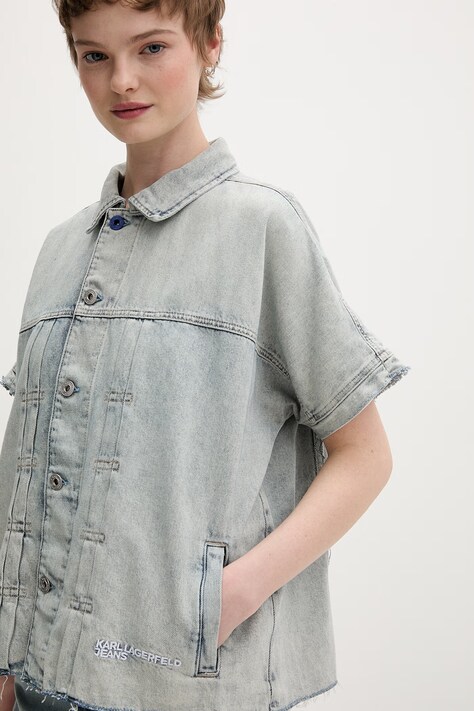 Karl Lagerfeld Jeans kurtka jeansowa damska bawełniana niebieska B2W14036