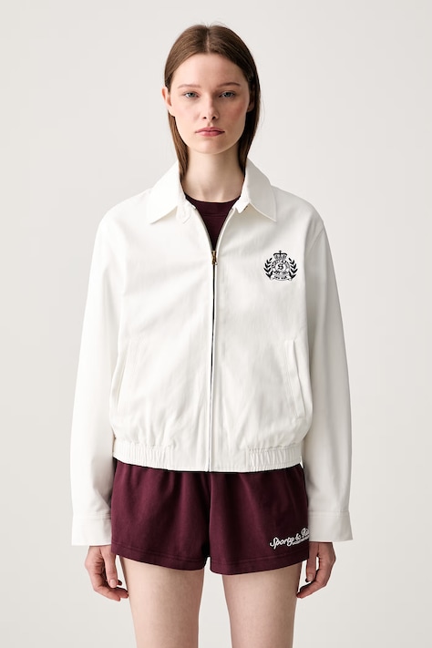 Sporty & Rich NY Crest коротка куртка жіноча бавовняна біла OW02876243WH37