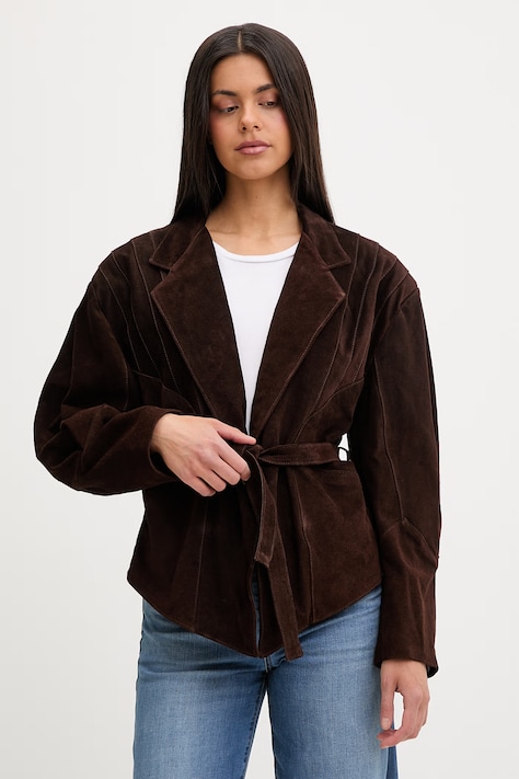ViCOLO kimono bunda dámská kožená hnědá TAB0173