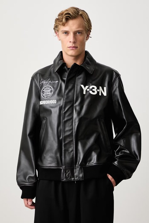Y-3 Giacca in pelle da uomo nera KT4301