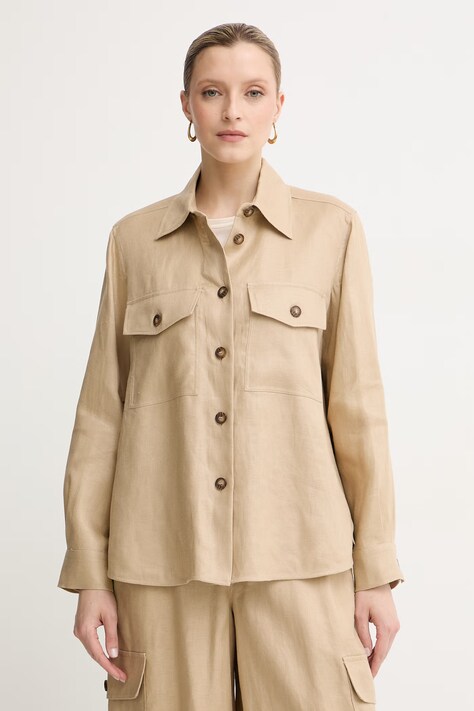 Weekend Max Mara kurtka koszulowa damska lniana beżowa 2615041023600